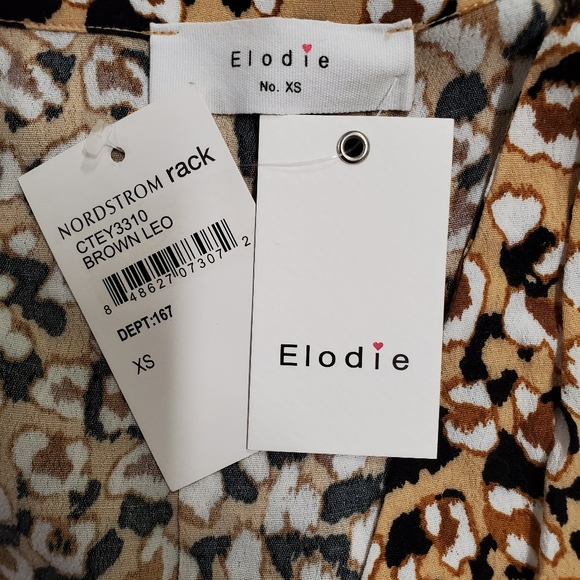 ELODIE Brown Leopard V-neck Pleated Blouse - Picture 7 of 9